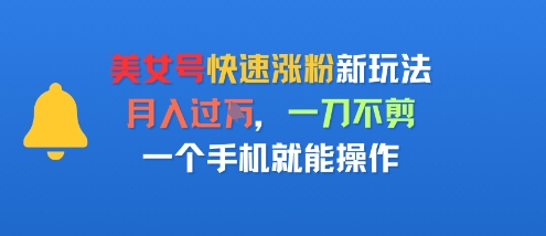 美女号快速涨粉新玩法，月入过W，一刀不剪，一个手机就能操作-51云资源