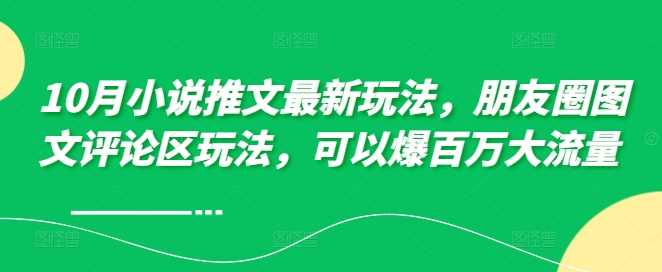 10月小说推文最新玩法，朋友圈图文评论区玩法，可以爆百万大流量-51云资源