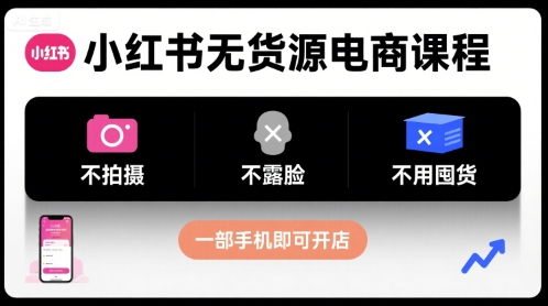 小红书无货源电商课程，不拍摄不露脸不用囤货，一部手机即可开店-51云资源