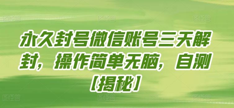 永久封号微信账号三天解封，操作简单无脑，自测【揭秘】-51云资源
