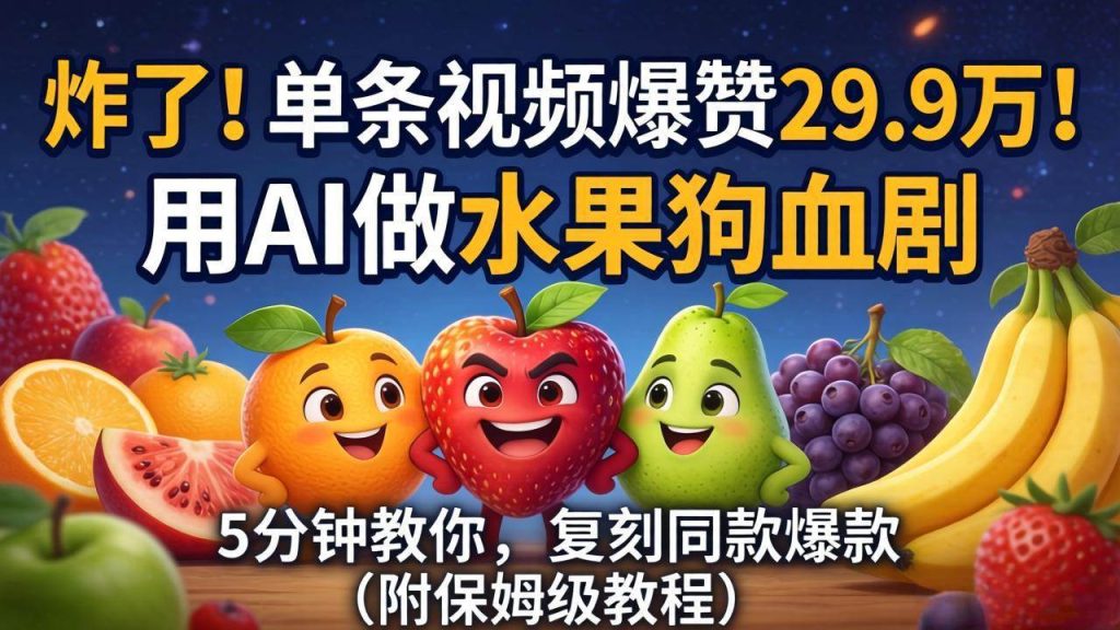 （18206期）炸了！单条视频爆赞 29.9 万！用 AI 做水果狗血剧，5 分钟教你，复刻同款爆款（附保姆级教程）-51云资源
