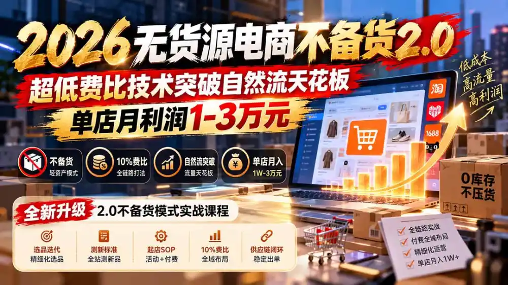 2026无货源电商不备货2.0【更新1010】：超低费比技术突破自然流天花板，单店月利润1-3万元-51云资源