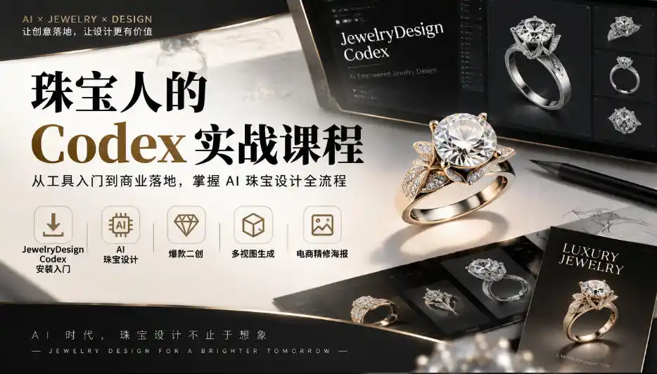 珠宝人的Codex实战课程|JewelryDesign Codex安装入门、AI珠宝设计、爆款二创、多视图生成、电商精修海报全链路教学-51云资源