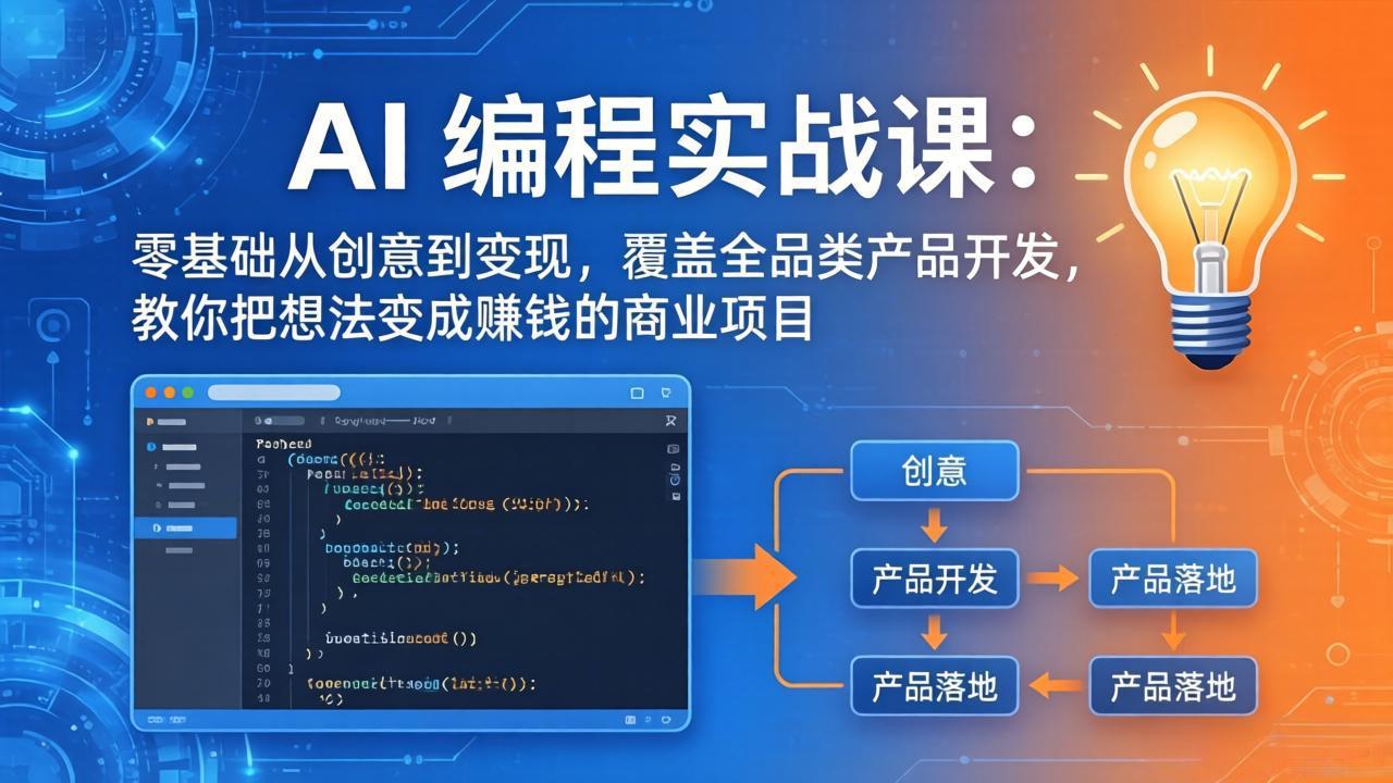 AI编程实战课-第三期:零基础从创意到变现,覆盖全品类产品开发,把想法变成赚钱的商业项目
