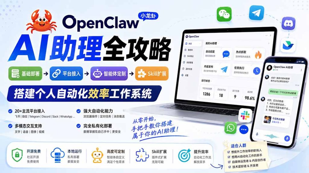 OpenClaw小龙虾 AI助理全攻略：基础部署→平台接入→智能体定制→Skill扩展，搭建个人自动化效率工作系统-51云资源