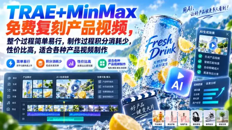 TRAE MinMax免费复刻产品视频，整个过程简单易行，制作过程积分消耗少，性价比高，适合各种产品视频制作-51云资源