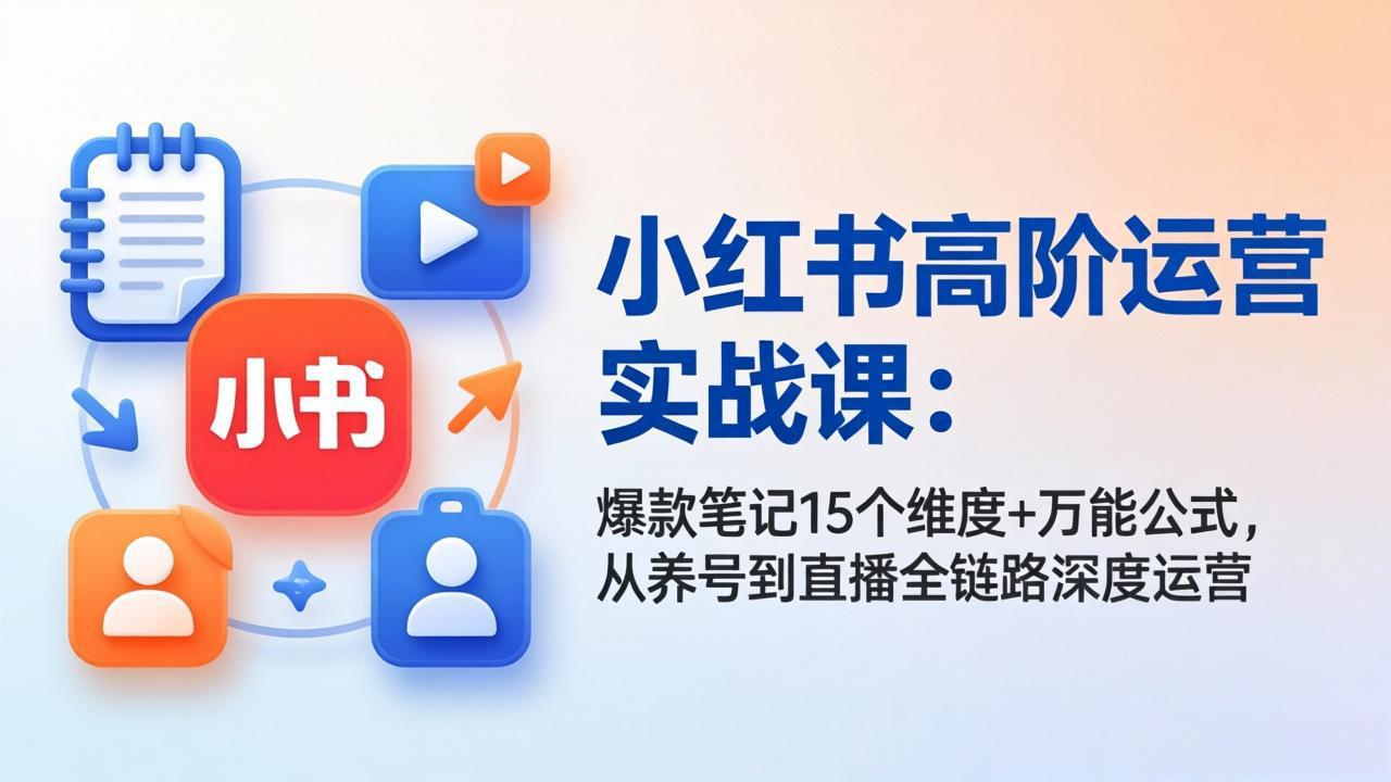 小红书高阶运营实战课:爆款笔记15个维度 万能公式,从养号到直播全链路深度运营