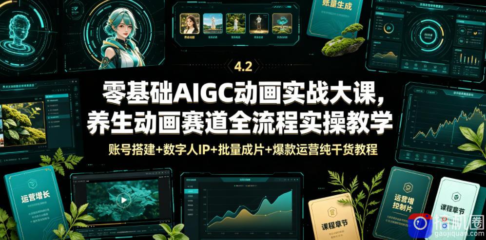 零基础AIGC动画实战大课,养生动画赛道全流程实操教学,账号搭建 数字人IP 批量成片 爆款运营纯干货教程