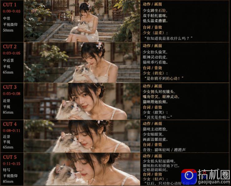 美女和猫故事提示词,人物一致性提示词 故事板