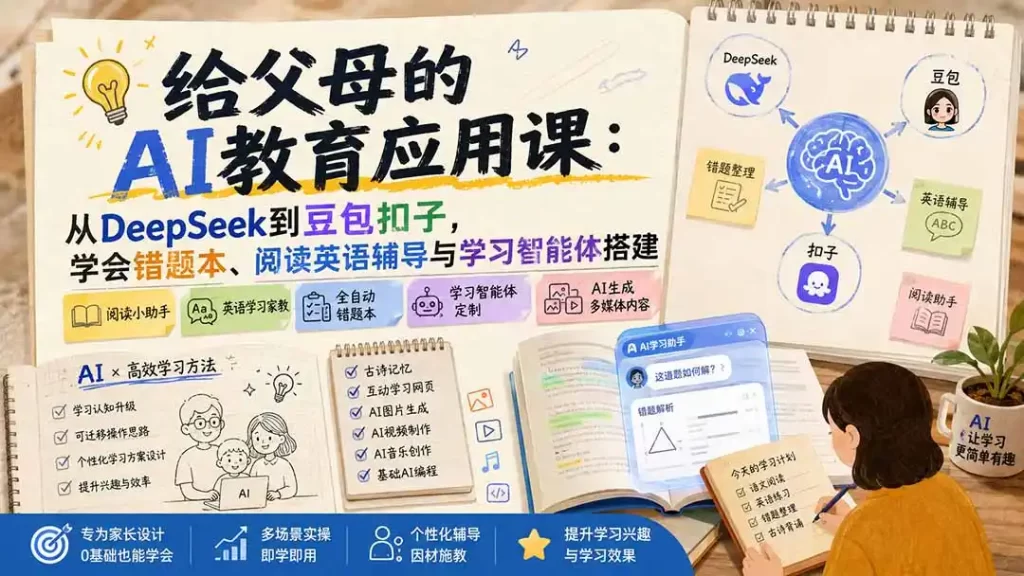 给父母的AI教育应用课：从DeepSeek到豆包扣子，学会错题本、阅读英语辅导与学习智能体搭建-51云资源
