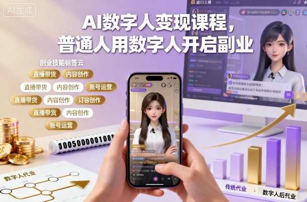 AI数字人变现课程,普通人用数字人开启副业-51云资源