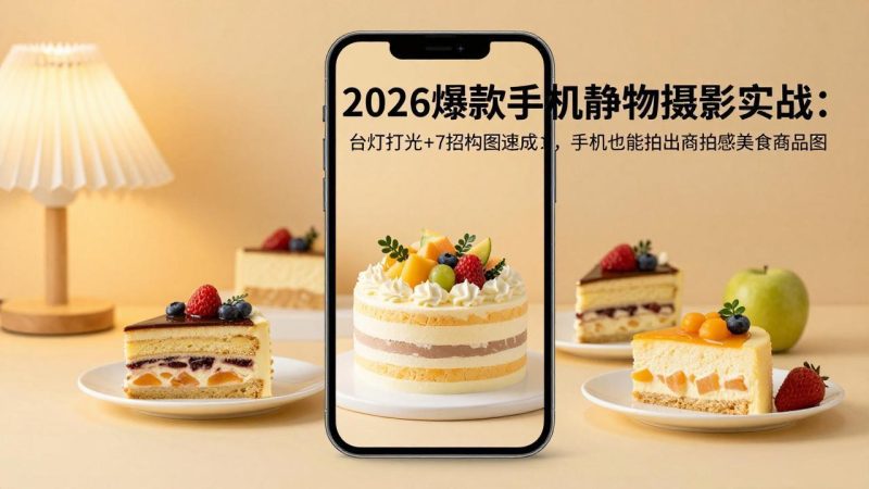 2026爆款手机静物摄影实战：台灯打光 7招构图速成，手机也能拍出商拍感美食商品图-51云资源