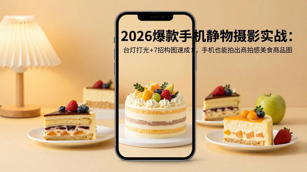 2026爆款手机静物摄影实战：台灯打光 7招构图速成，手机也能拍出商拍感美食商品图