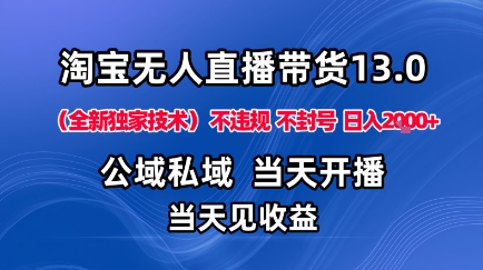 淘宝无人直播13.0，公域私域技术，不封号，不违规布局下半年旺季赛道，日入1K （独家技术）【揭秘】-51云资源