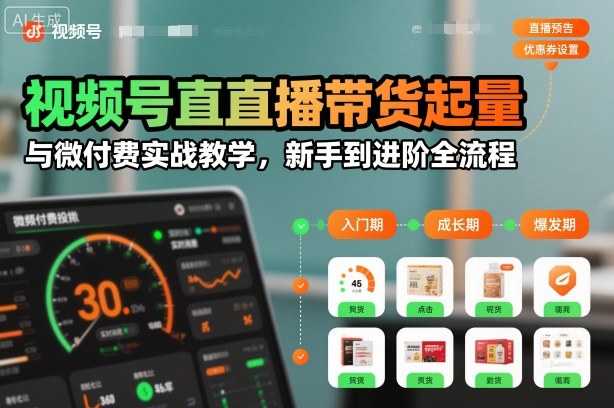 视频号直播带货起量与微付费实战教学，新手到进阶全流程-51云资源