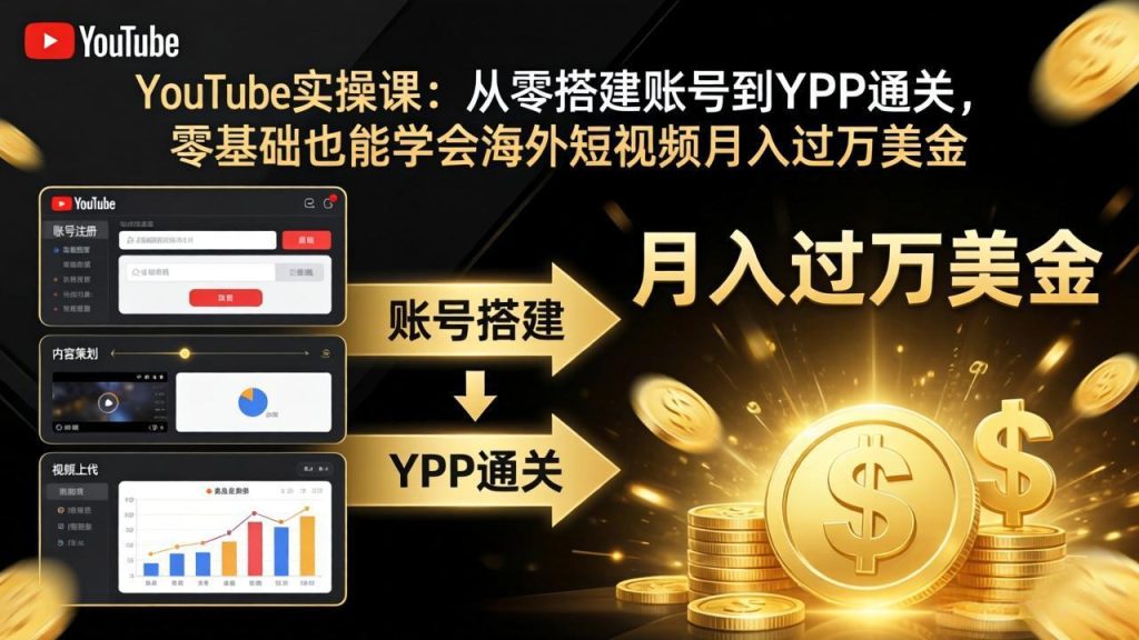 YouTube实操课：从零搭建账号到YPP通关，零基础也能学会海外短视频月入过万美金-51云资源