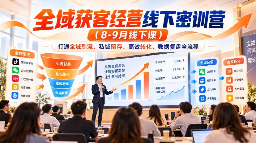 全域获客经营线下密训营(8-9月线下课)，打通全域引流、私域留存、高效转化、数据复盘全流程-51云资源