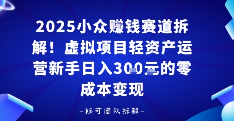2025小众挣钱赛道拆解!虚拟项目轻资产运营新手日入3张的零成本变现-51云资源