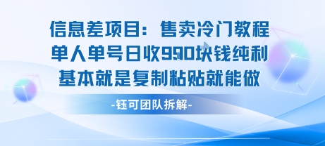 信息差项目：售卖冷门教程单人单号日收9张纯利基本就是复制粘贴就能做-51云资源