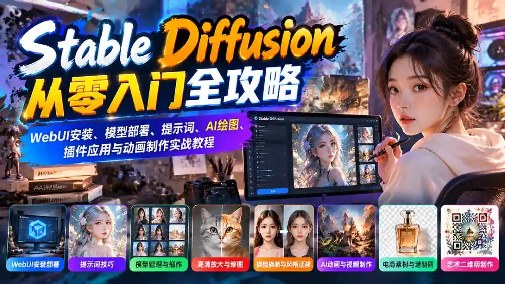 Stable Diffusion从零入门全攻略:WebUI安装、模型部署、提示词、AI绘图、插件应用与动画制作实战教程-51云资源