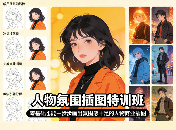 人物氛围插图特训班,零基础也能一步步画出氛围感十足的人物商业插图-51云资源