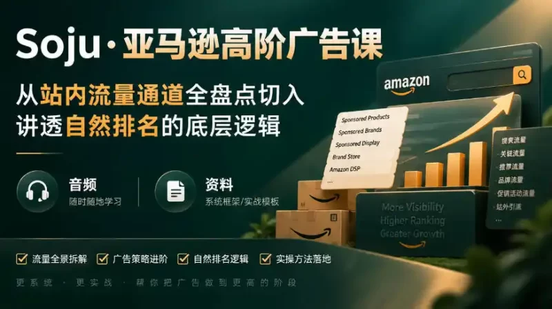 亚马逊高阶广告课,从站内流量通道全盘点切入,讲透自然排名的底层逻辑(直播 音频 资料)-51云资源
