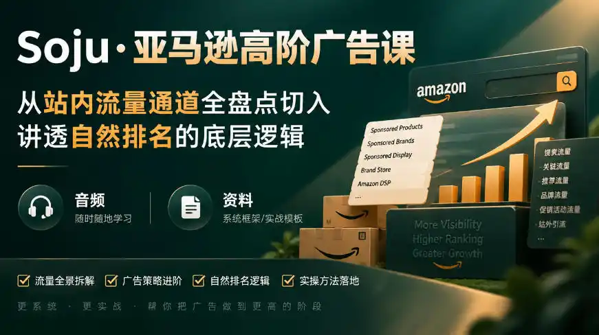 亚马逊高阶广告课,从站内流量通道全盘点切入,讲透自然排名的底层逻辑(直播 音频 资料)