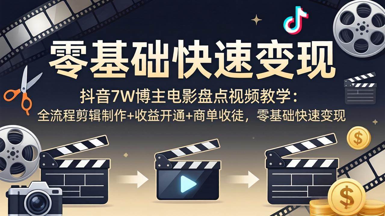 （18032期）抖音7W博主电影盘点视频教学：全流程剪辑制作 收益开通 商单收徒，零基础快速变现