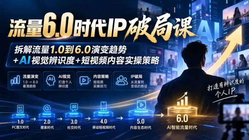 流量6.0时代IP破局课-更新:拆解流量1.0到6.0演变趋势 AI视觉辨识度 短视频内容实操策略-51云资源