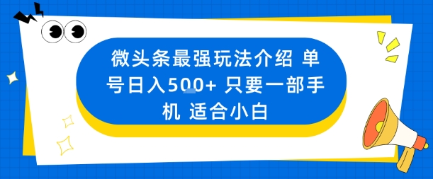 微头条最强玩法介绍一个号日入5张 只要一部手机适合小白-51云资源