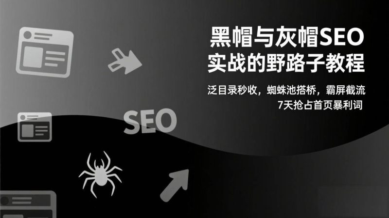 （17125期）黑帽与灰帽SEO实战的野路子教程：泛目录秒收，蜘蛛池搭桥，霸屏截流，7天抢占首页暴利词-51云资源