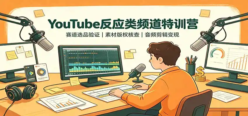 YouTube反应类频道特训营：赛道选品验证，素材版权核查，音频剪辑变现-51云资源