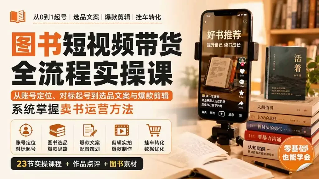 图书短视频带货全流程实操课：从账号定位、对标起号到选品文案与爆款剪辑，系统掌握卖书运营方法-51云资源
