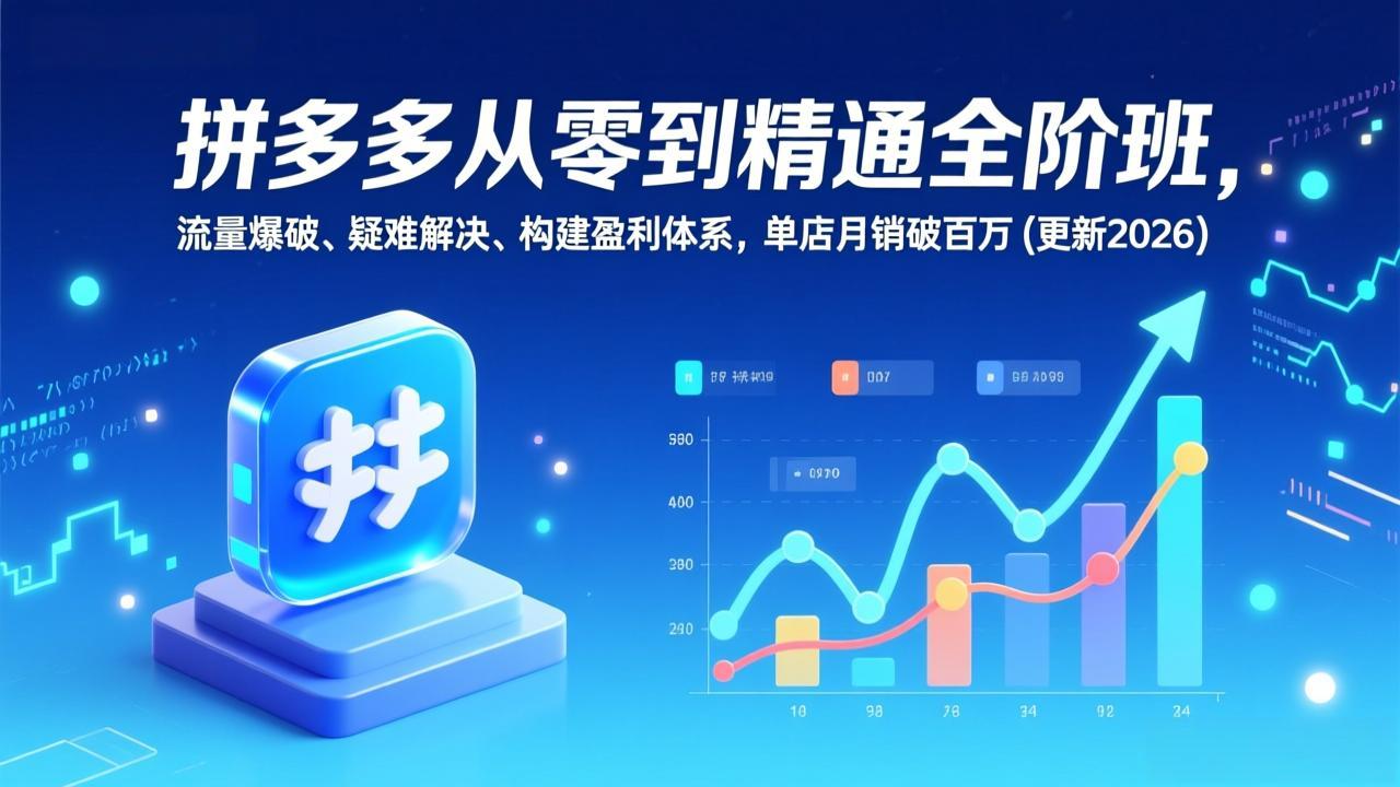 拼多多从零到精通全阶班,流量爆破、疑难解决,构建盈利体系,单店月销破百万(更新2026