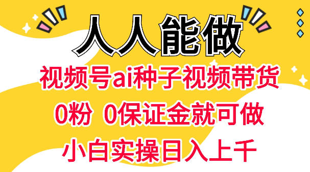 视频号AI种子带货，0粉0保证金就可做，人人能做，实操日入1k-51云资源