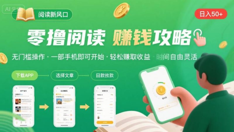 零撸阅读新风口,无门槛轻松挣,一部手机,日入 50-3张【揭秘】-51云资源