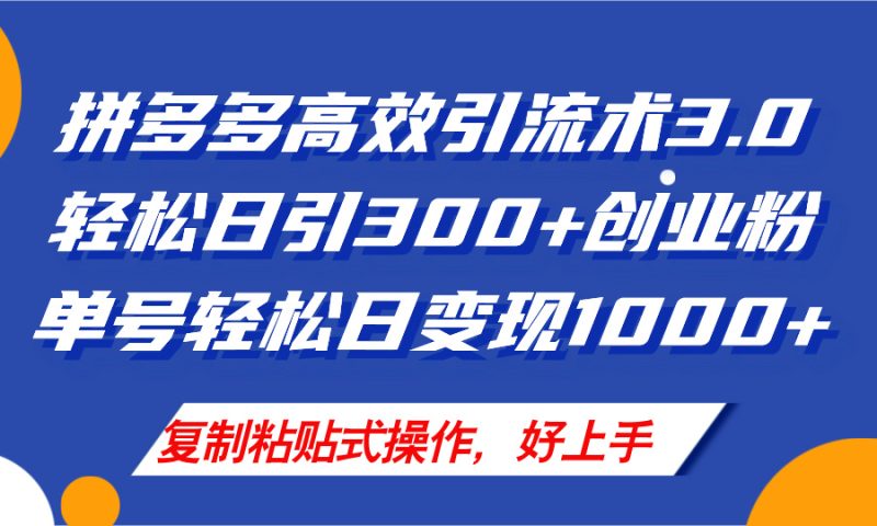 (11917期)拼多多店铺引流技术3.0,日引300 付费创业粉,单号轻松日变现1000-51云资源