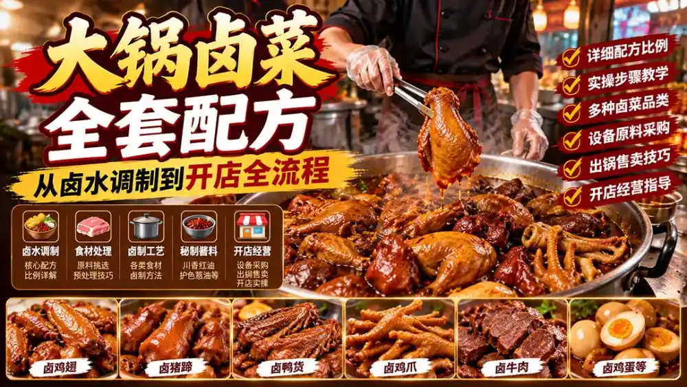 大锅卤菜全套配方,从卤水调制到开店全流程,感觉学会了去摆摊也不错-51云资源
