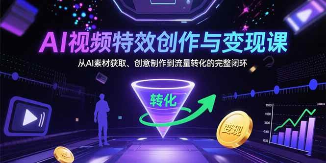 （15587期）AI视频特效创作与变现课：从AI素材获取、创意制作到流量转化的完整闭环-51云资源