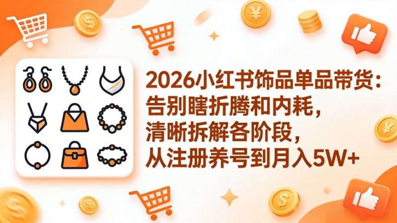 (17861期)2026小红书饰品单品带货:告别瞎折腾和内耗,清晰拆解各阶段,从注册养号到月入5W-51云资源