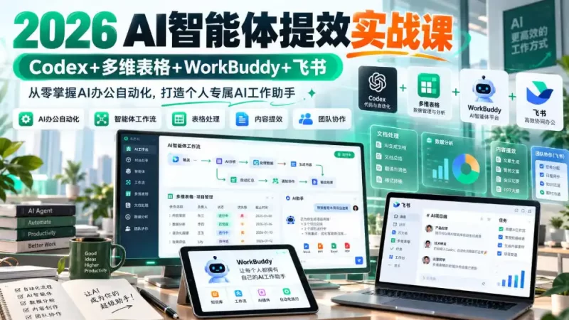 2026 AI智能体提效实战课:Codex 多维表格 WorkBuddy 飞书,从零掌握AI办公自动化,打造个人专属AI工作助手-51云资源