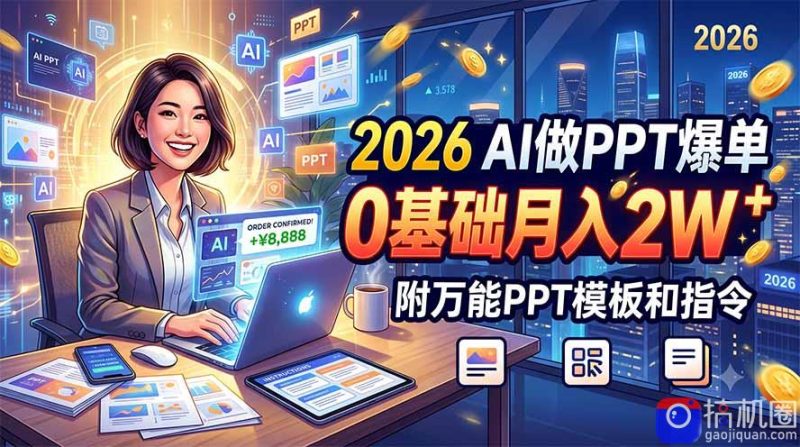 2026 AI做PPT爆单,0基础月入2W,附万能PPT模板和指令-51云资源