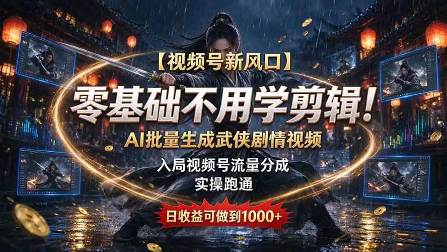 【视频号新风口】零基础不用学剪辑！AI 批量生成武侠剧情视频，入局视频号流量分成，实操跑通，日收益可做到 1000-51云资源