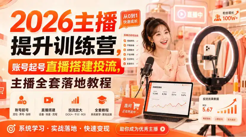 2026主播提升训练营,账号起号直播搭建投流,主播全套落地教程-51云资源