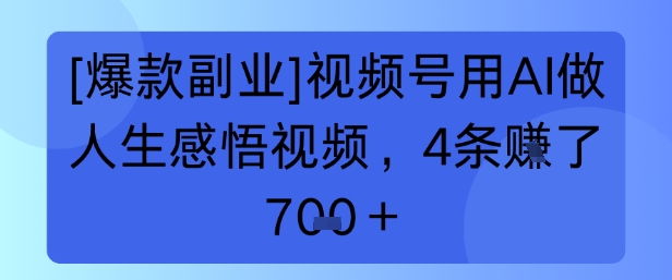 【爆款副业】视频号用 AI 做人生感悟视频，4 条挣了 7张-51云资源