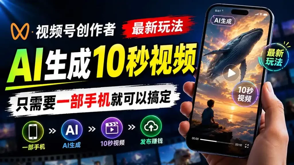 视频号创作者最新玩法，AI生成10秒视频，只需要一部手机就可以搞定-51云资源