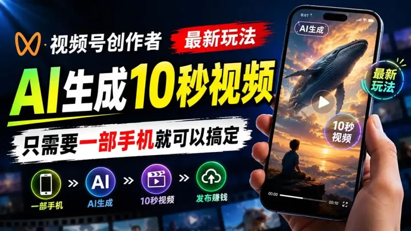 视频号创作者最新玩法,AI生成10秒视频,只需要一部手机就可以搞定-51云资源