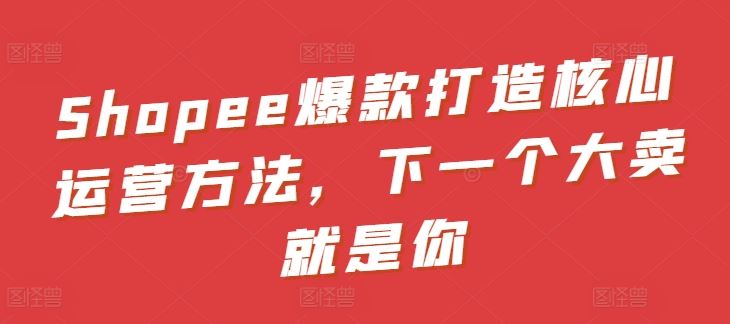Shopee爆款打造核心运营方法，下一个大卖就是你-51云资源
