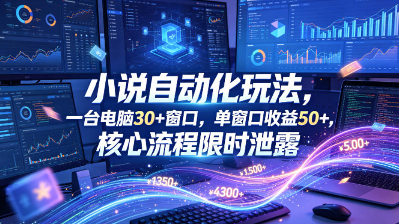 小说挂G自动化玩法，一台电脑30 窗口，单窗口收益50 ，核心流程限时泄露【揭秘】-51云资源