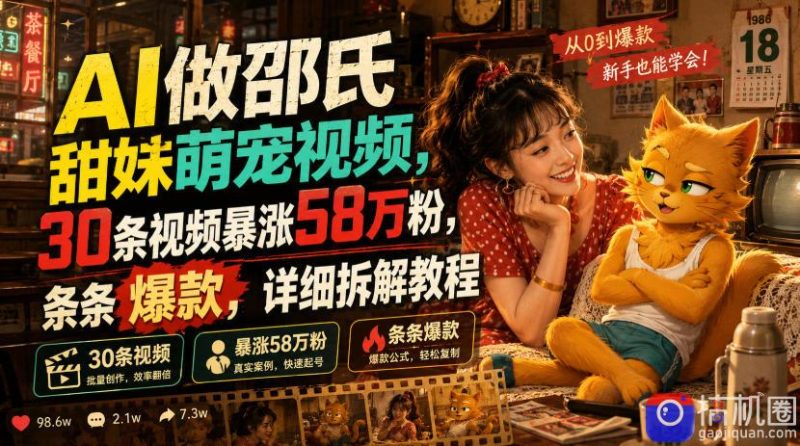 AI做邵氏甜妹萌宠视频,30条视频暴涨58万粉,条条爆款,详细拆解教程-51云资源
